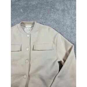 HM Beige Structured Jersey Bomber Jacket Collarless Snap Front Womens XS